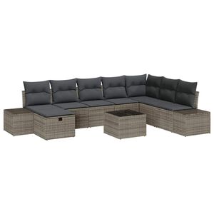 vidaXL Garden Sofa Set with Pillow 9 pcs Grey Poly rattan