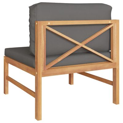 vidaXL Middle Sofa with Dark Grey Cushions Solid Teak Wood
