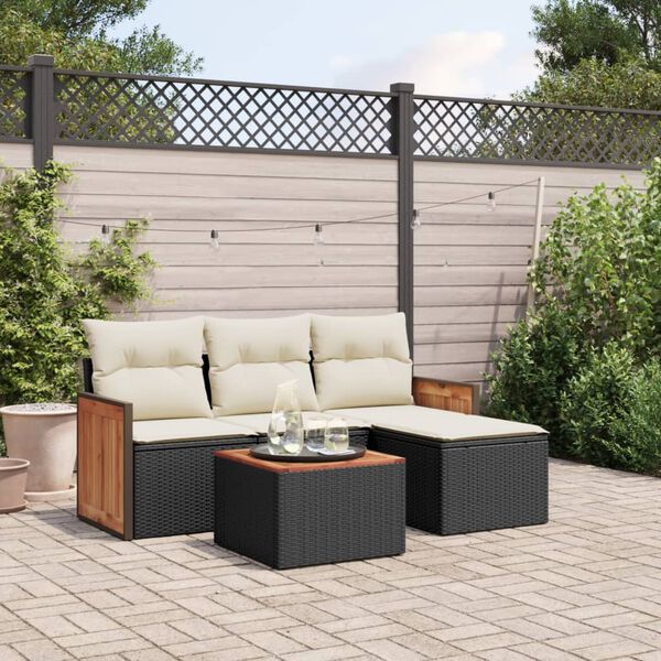 vidaXL 5 Piece Garden Sofa Set with Cushions Black Poly Rattan