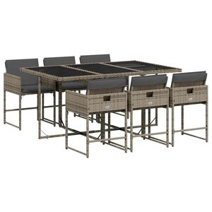 vidaXL 7 Piece Garden Dining Set with Cushions Grey Poly Rattan
