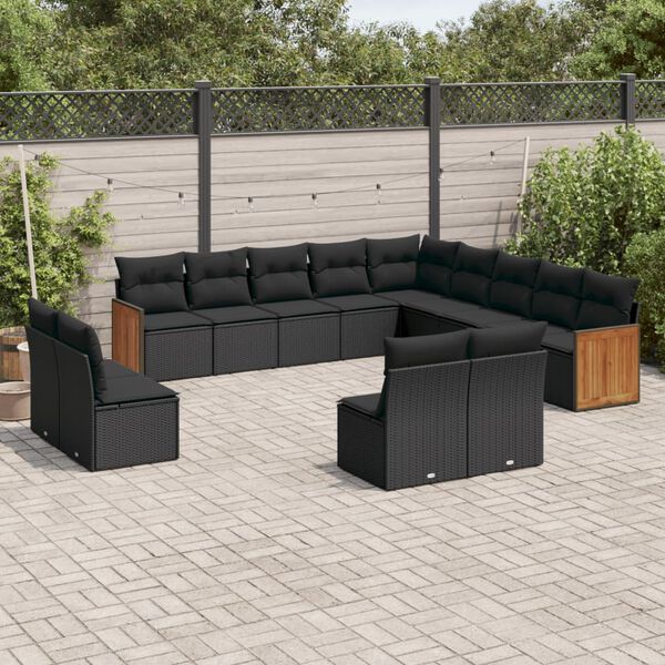 vidaXL 13 Piece Garden Sofa Set with Cushions Black Poly Rattan