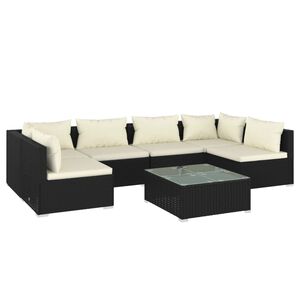 vidaXL 7 Piece Garden Lounge Set with Cushions Poly Rattan Black