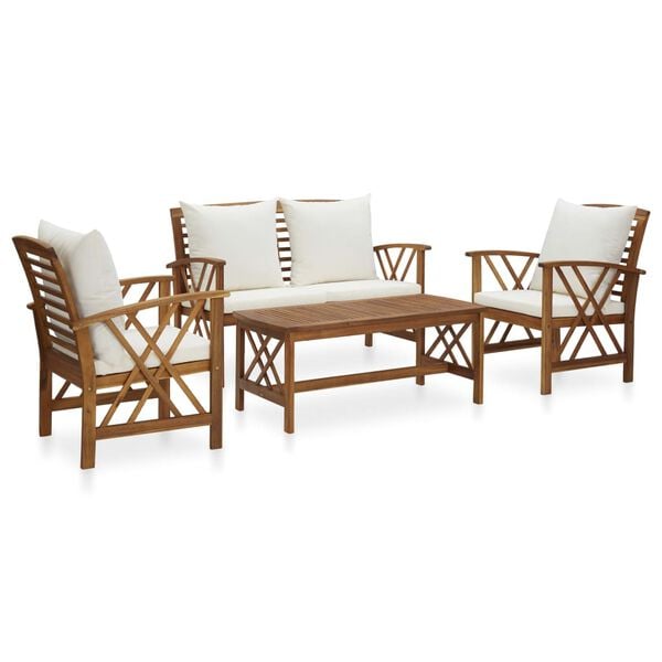 vidaXL 4 Piece Garden Lounge Set with Cushions Solid Acacia Wood