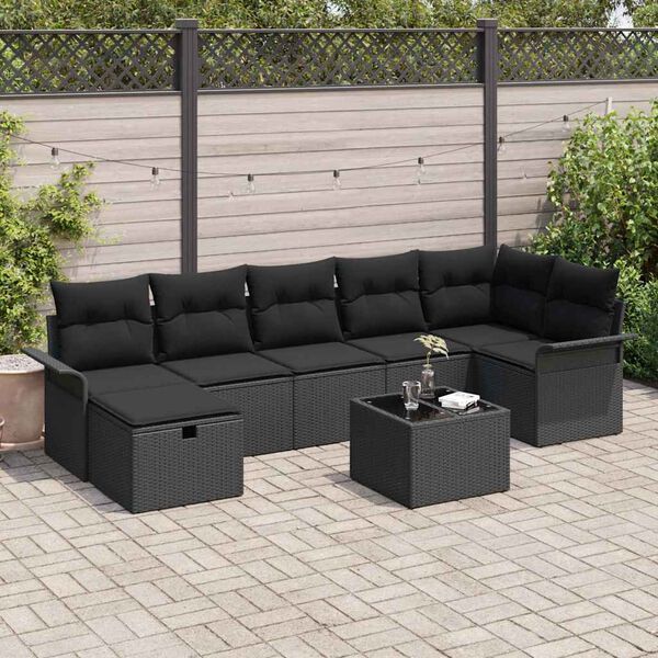 vidaXL Garden Sofa Set with Cushion Manual 8 pcs Black Poly Rattan
