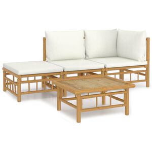 vidaXL 4 Piece Garden Lounge Set with Cream White Cushions Bamboo