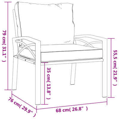 vidaXL Garden Chair with Grey Cushions 68x76x79 cm Steel