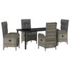 vidaXL Garden Dining Set with Cushion 5 pcs Grey Poly Rattan
