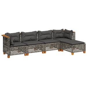 vidaXL 5 Piece Garden Sofa Set with Cushions Grey Poly Rattan