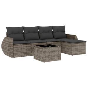 vidaXL 6 Piece Garden Sofa Set with Cushions Grey Poly Rattan