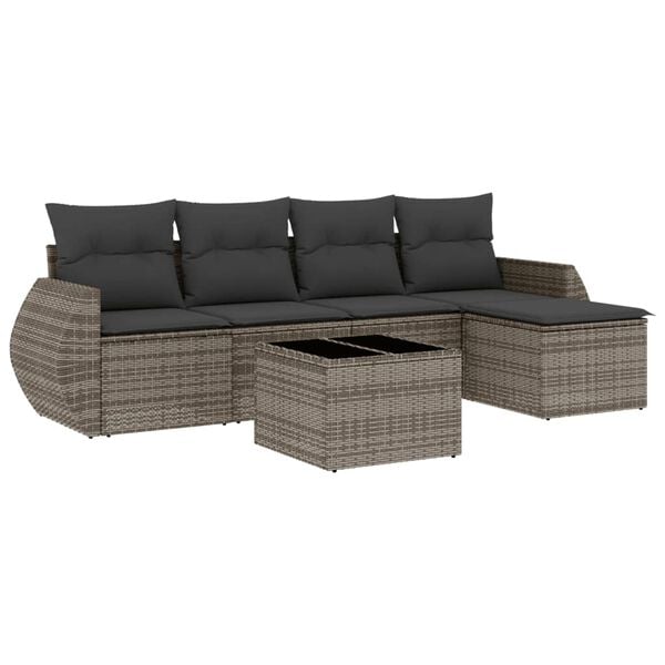 vidaXL 6 Piece Garden Sofa Set with Cushions Grey Poly Rattan