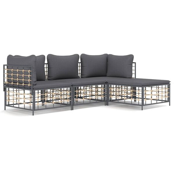 vidaXL 4 Piece Garden Lounge Set with Cushions Anthracite Poly Rattan
