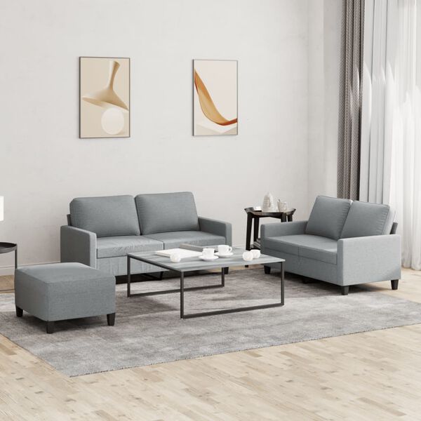 vidaXL 3 Piece Sofa Set with Cushions Light Grey Fabric