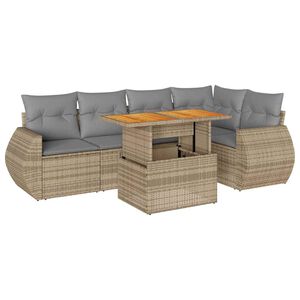 vidaXL 6 Piece Garden Sofa Set with Cushions Beige Poly Rattan