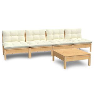 vidaXL 5 Piece Garden Lounge Set with Cream Cushions Pinewood
