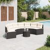vidaXL Garden Sofa with Table and Cushions Half-Round Black Poly Rattan