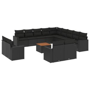 vidaXL 14 Piece Garden Sofa Set with Cushions Black Poly Rattan
