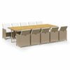 vidaXL 11 Piece Garden Dining Set with Cushions Poly Rattan Beige
