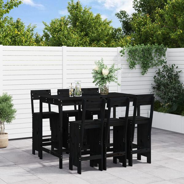 vidaXL 7 Piece Garden Bar Set Black Solid Wood Pine