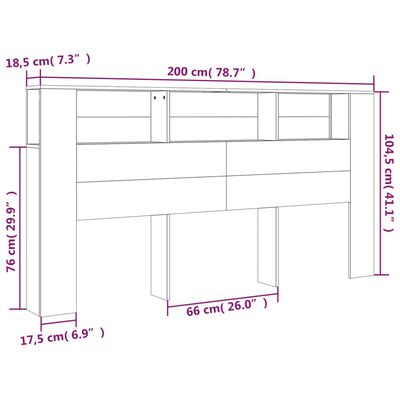 vidaXL Headboard Cabinet White 200x18.5x104.5 cm