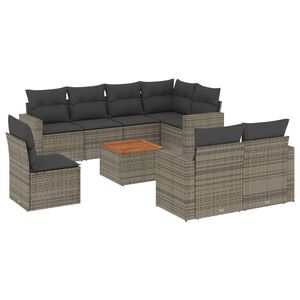 vidaXL 9 Piece Garden Sofa Set with Cushions Grey Poly Rattan