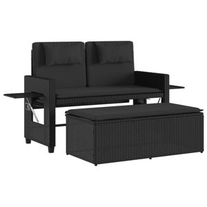 vidaXL Reclining Garden Bench with Cushions Black Poly Rattan