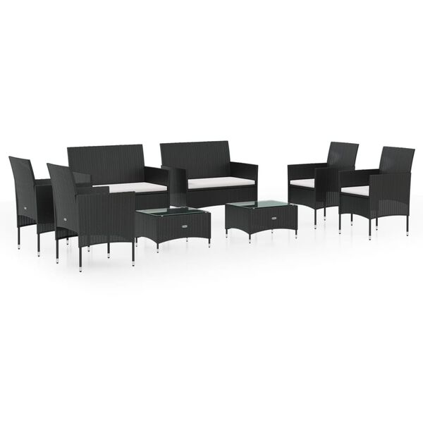 vidaXL 8 Piece Garden Lounge Set with Cushions Poly Rattan Black