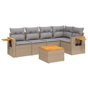 vidaXL 6 Piece Garden Sofa Set with Cushions Beige Poly Rattan