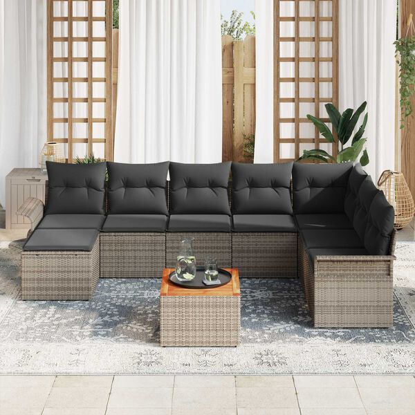 vidaXL Garden Sofa Set with Storage 9 pcs Grey Poly Rattan