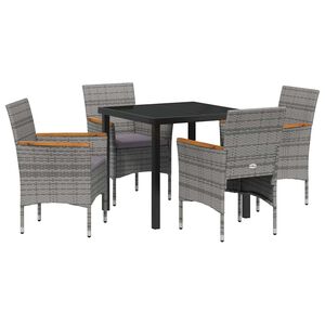 vidaXL Garden Dining Set with Cushion 5 pcs Grey Poly Rattan