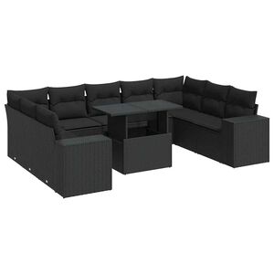 vidaXL 10 Piece Garden Sofa Set with Cushions Black Poly Rattan