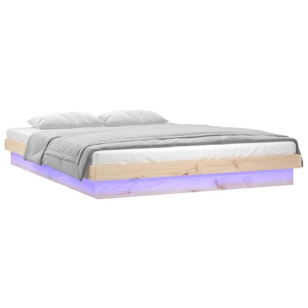 vidaXL LED Bed Frame without Mattress Double Solid Wood