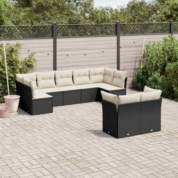 vidaXL 9 Piece Garden Sofa Set with Cushions Black Poly Rattan