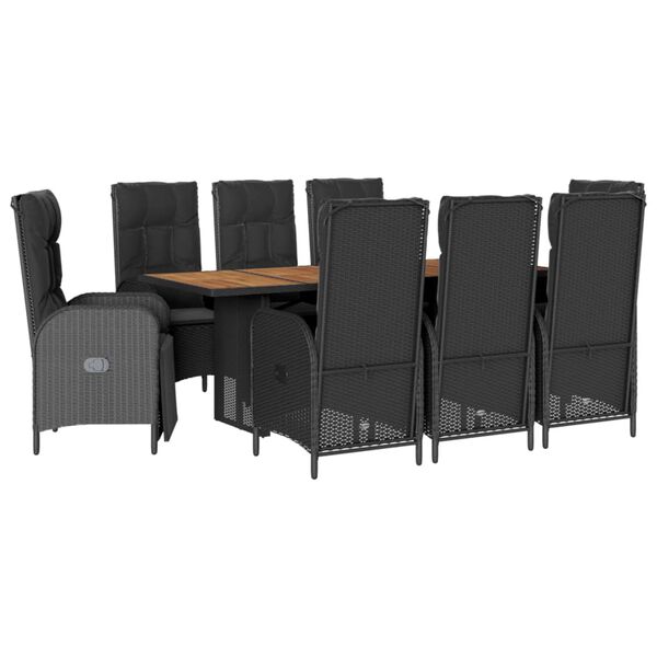 vidaXL 9 Piece Garden Dining Set with Cushions Black Poly Rattan