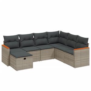 vidaXL 7 Piece Garden Sofa Set with Cushions Grey Poly Rattan