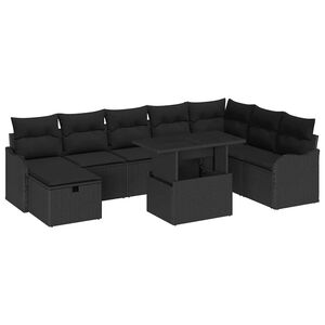 vidaXL Garden Sofa Set with Cushion 9 pcs Black Poly rattan