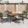vidaXL Garden Chairs with Cushions 4 pcs Black Poly Rattan Acacia Wood