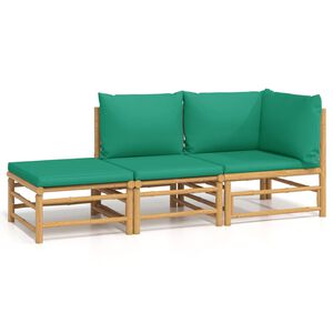 vidaXL 3 Piece Garden Lounge Set with Green Cushions Bamboo