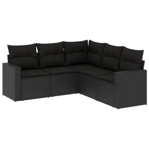 vidaXL 5 Piece Garden Sofa Set with Cushions Black Poly Rattan