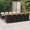 vidaXL 11 Piece Garden Dining Set with Cushions Poly Rattan Black