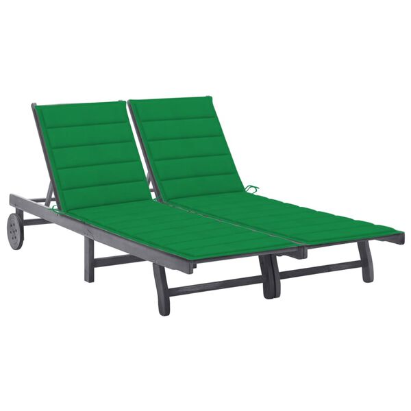 vidaXL 2-Person Garden Sun Lounger with Cushion Grey Solid Acacia Wood