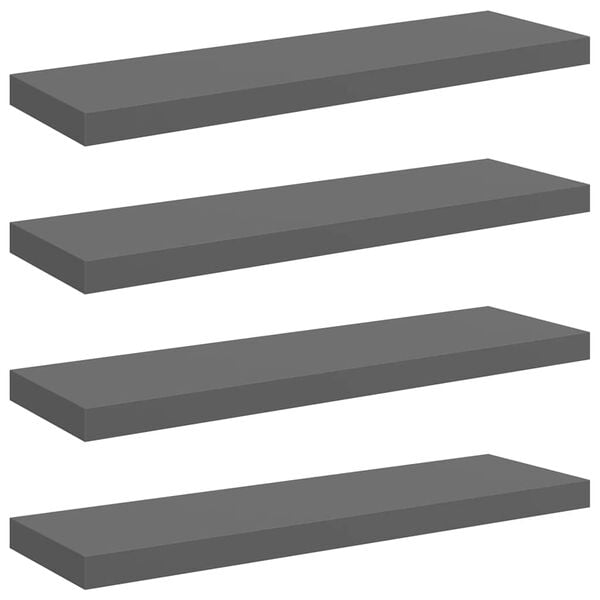 vidaXL Floating Wall Shelves 4 pcs High Gloss Grey 80x23.5x3.8 cm MDF