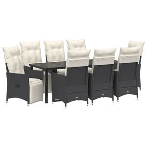 vidaXL Garden Dining Set 9 pcs Black Poly Rattan