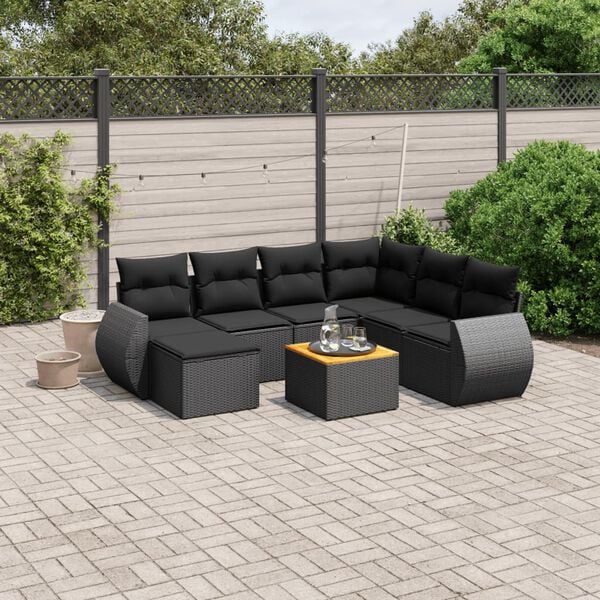 vidaXL 8 Piece Garden Sofa Set with Cushions Black Poly Rattan