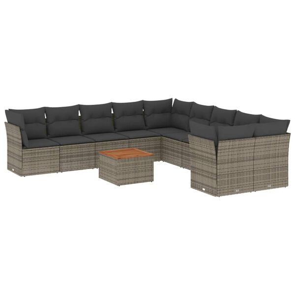 vidaXL 11 Piece Garden Sofa Set with Cushions Grey Poly Rattan