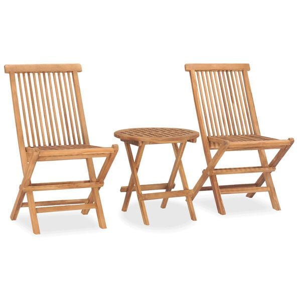 vidaXL 3 Piece Folding Outdoor Dining Set with Cushion Solid Wood Teak