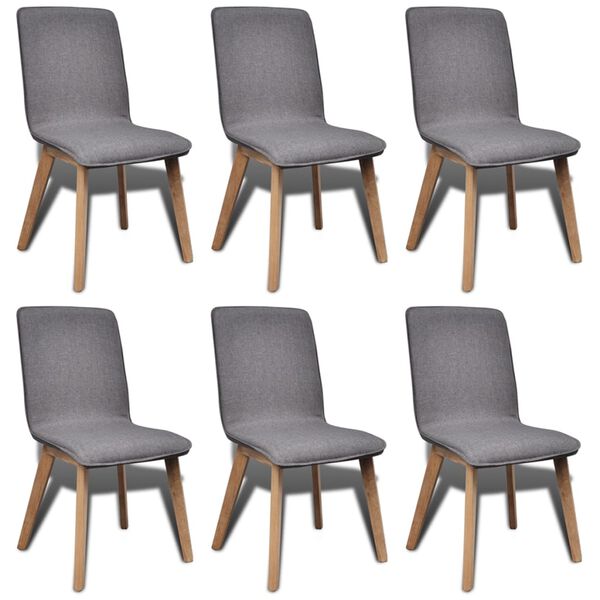 Oak Indoor Fabric Dining Chair Set 6 pcs Dark Grey