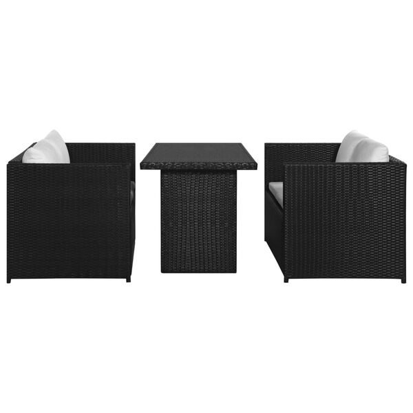 vidaXL 3 Piece Garden Lounge Set with Cushions Poly Rattan Black