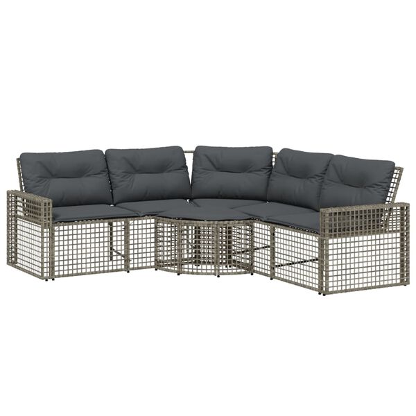 vidaXL Garden Sofa with Cushions and Footstool L-Shaped Grey Poly Rattan