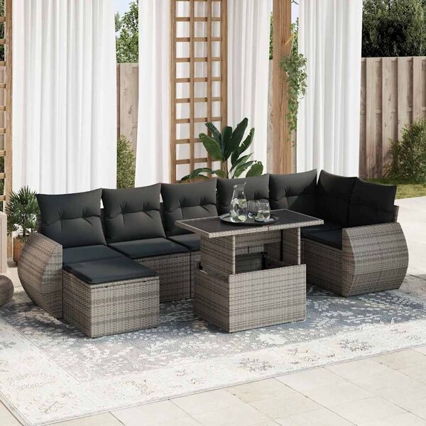 vidaXL 8 Piece Garden Sofa Set with Cushions Grey Poly Rattan