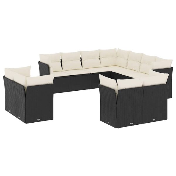 vidaXL 11 Piece Garden Sofa Set with Cushions Black Poly Rattan